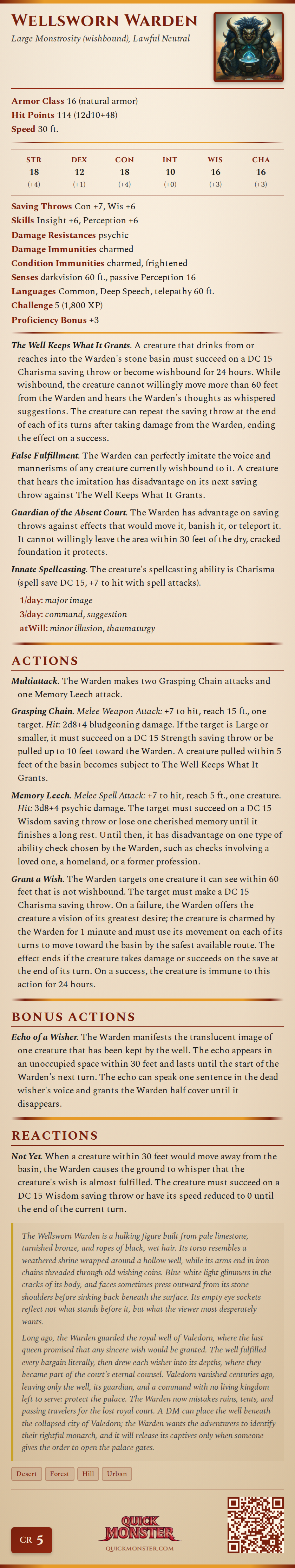 Wellsworn Warden Stat Block