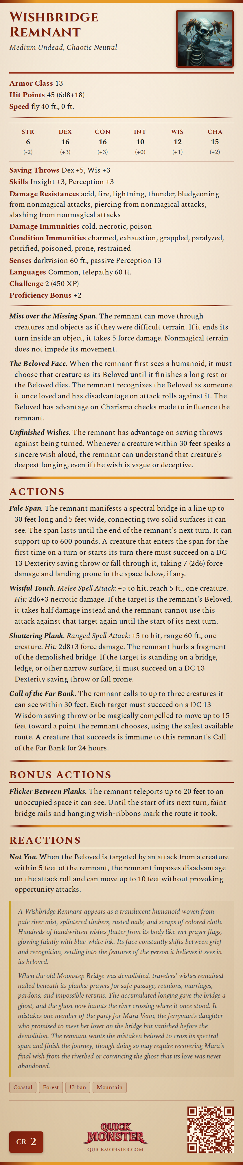 Wishbridge Remnant Stat Block