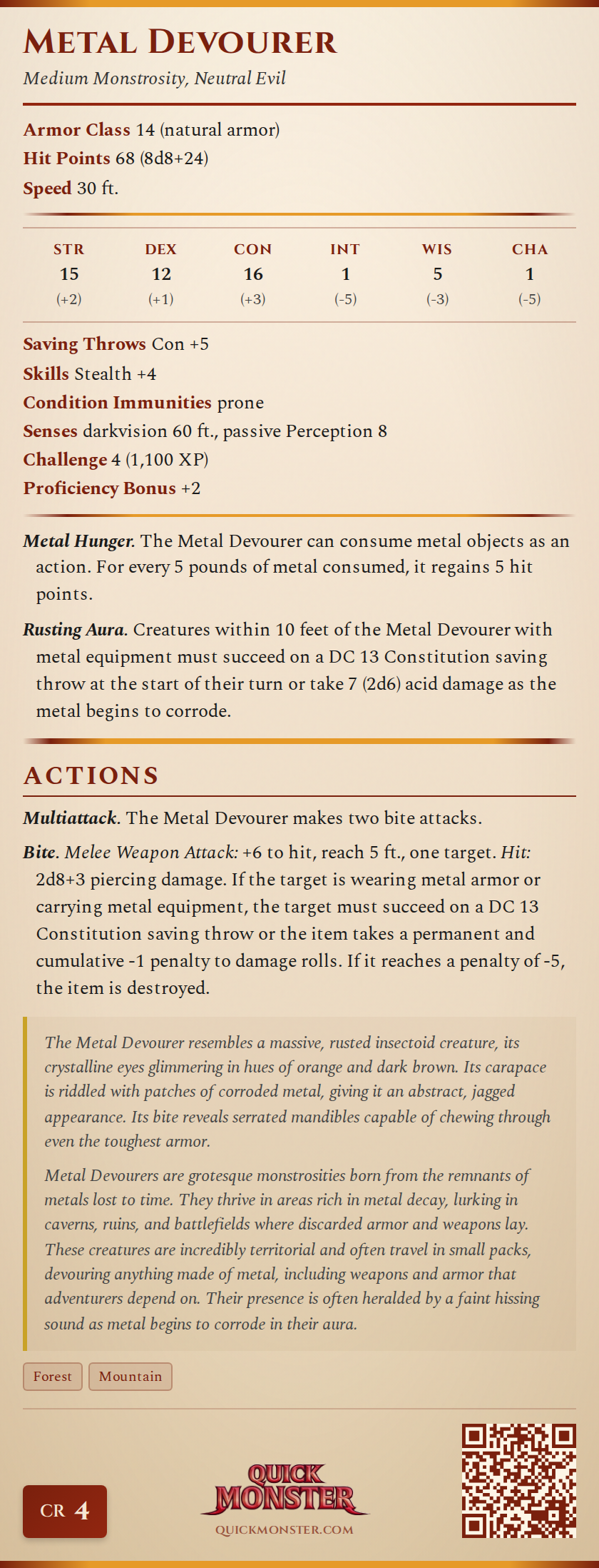 Metal Devourer Stat Block
