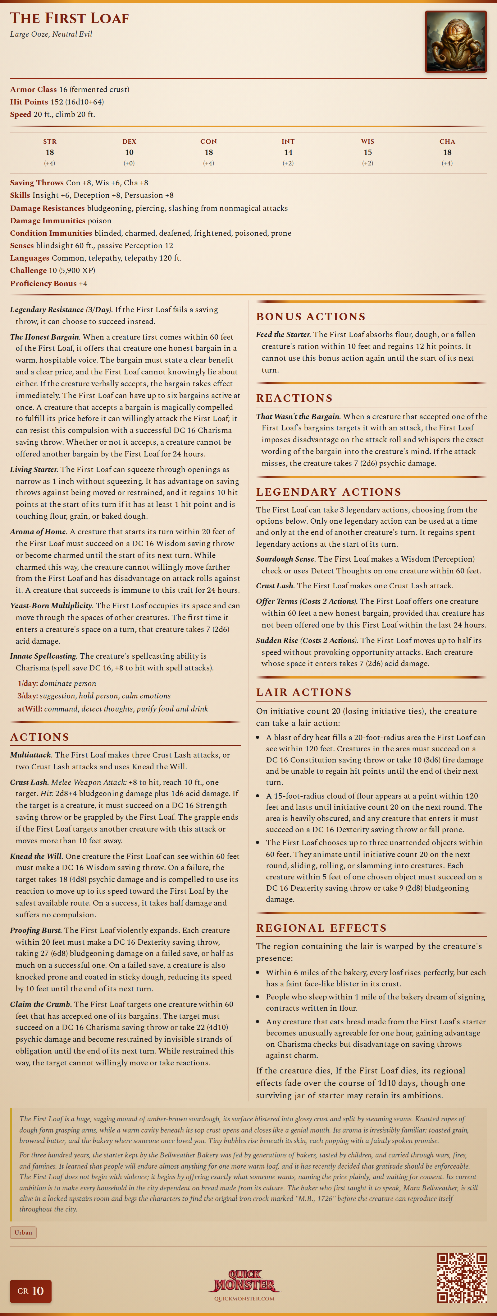 The First Loaf Stat Block