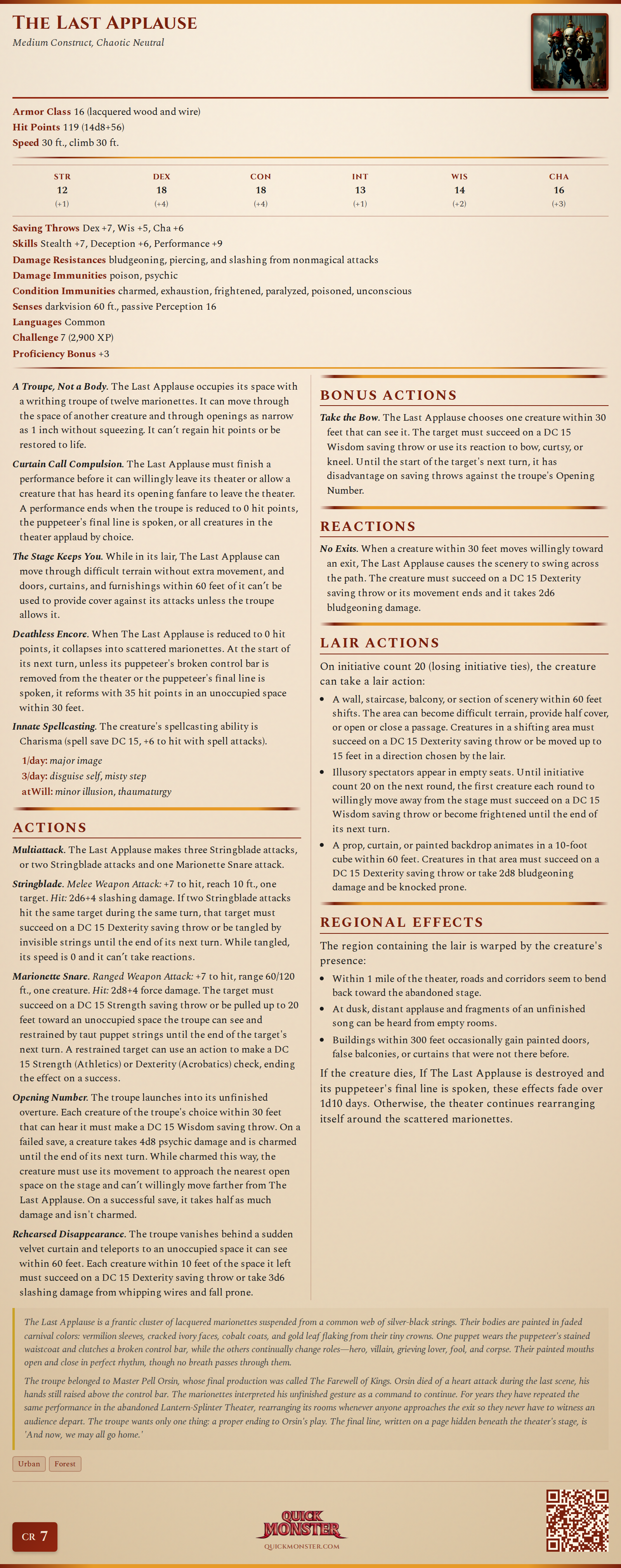 The Last Applause Stat Block
