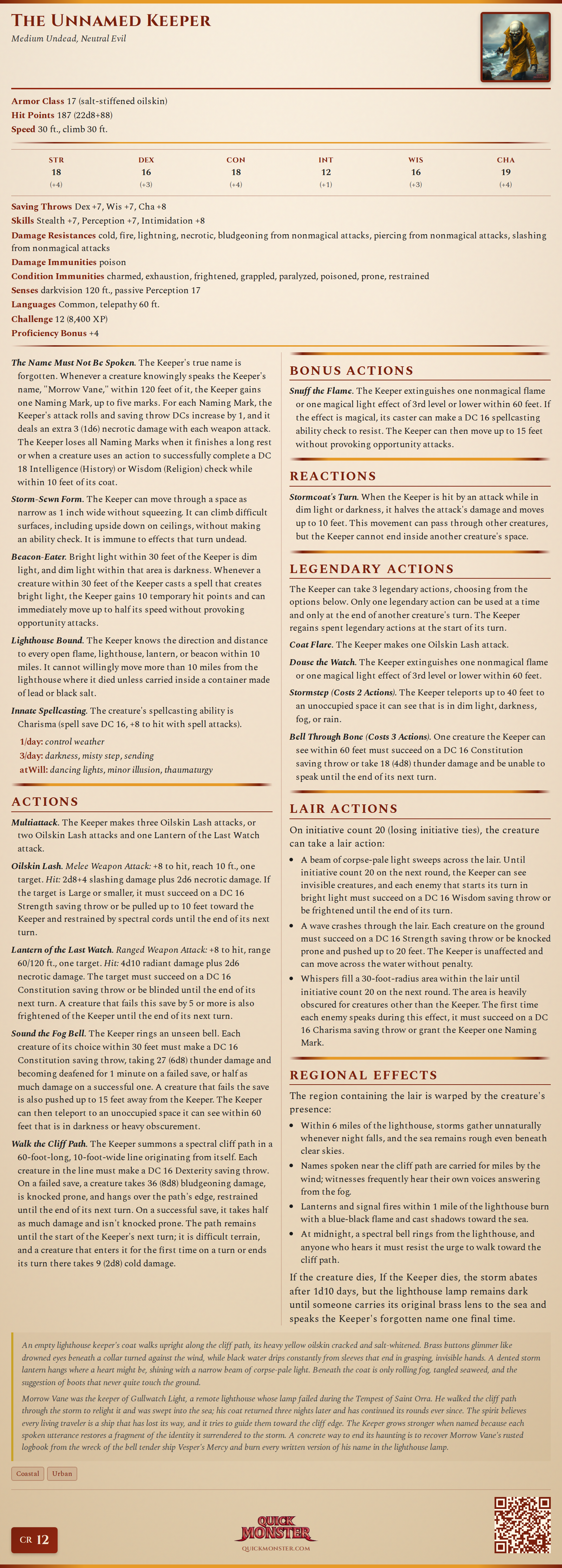 The Unnamed Keeper Stat Block