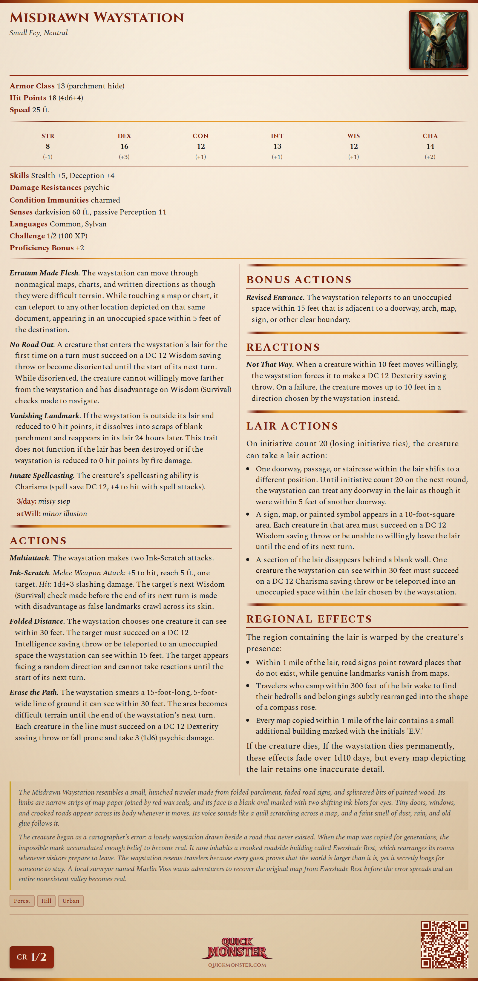 Misdrawn Waystation Stat Block