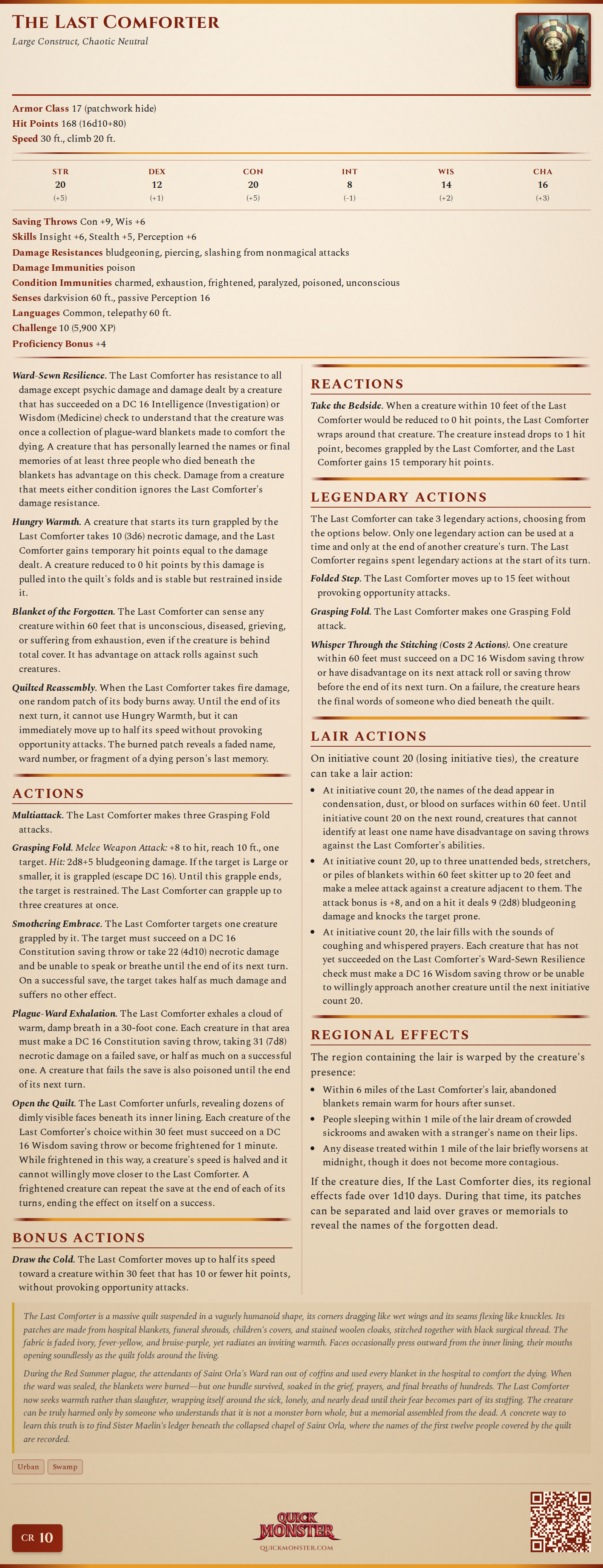 The Last Comforter Stat Block