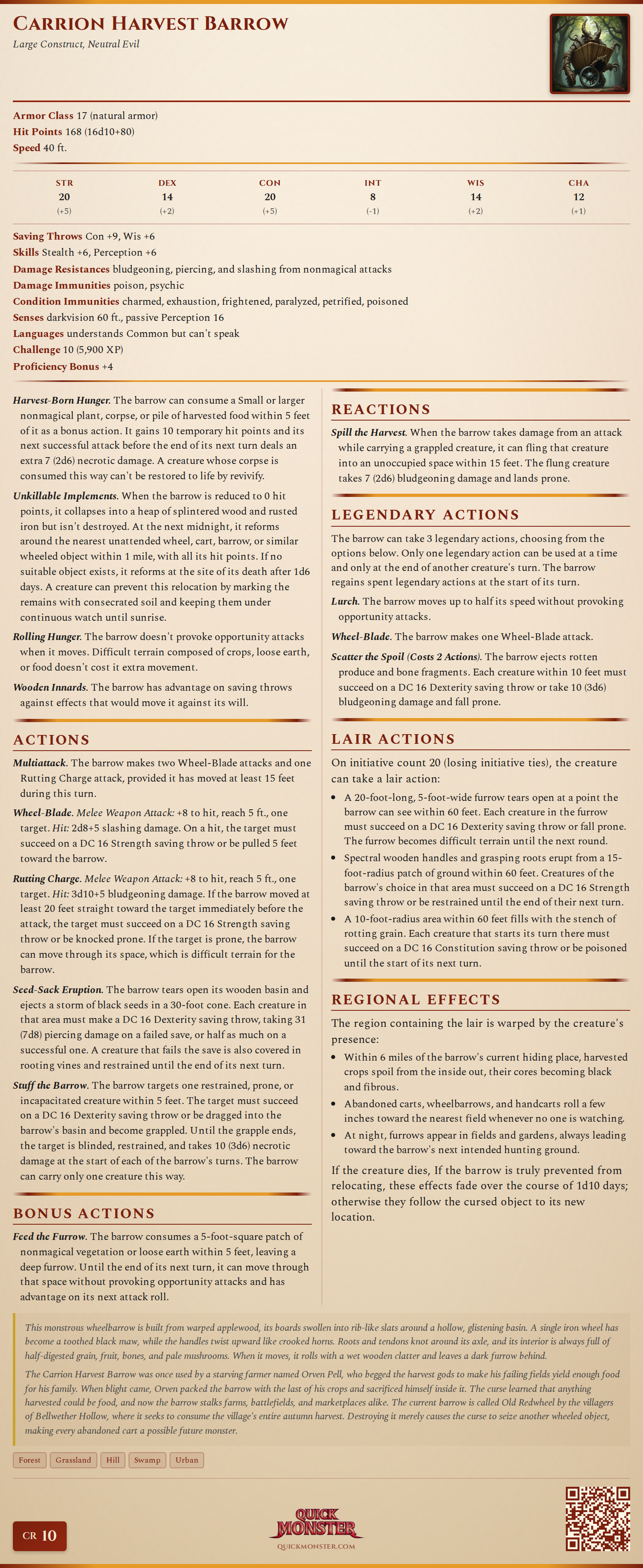 Carrion Harvest Barrow Stat Block