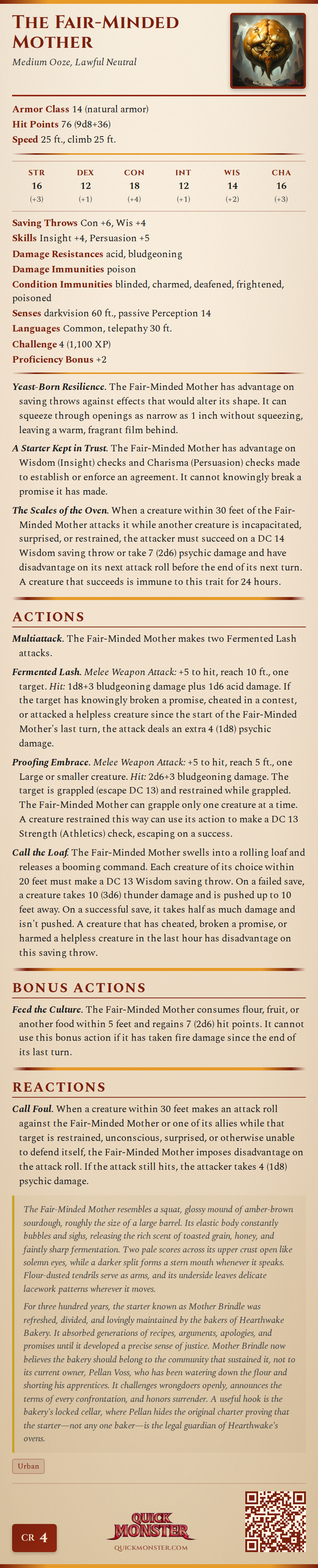 The Fair-Minded Mother Stat Block