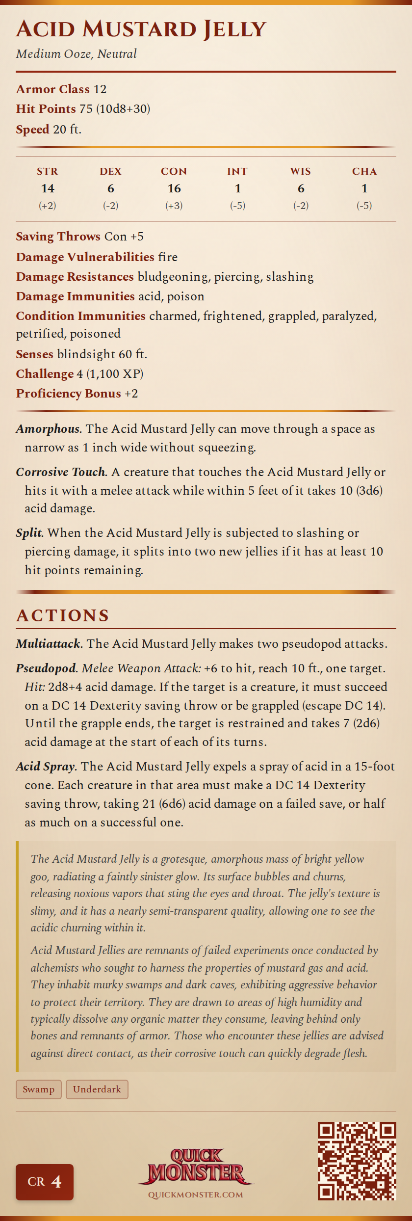 Acid Mustard Jelly Stat Block