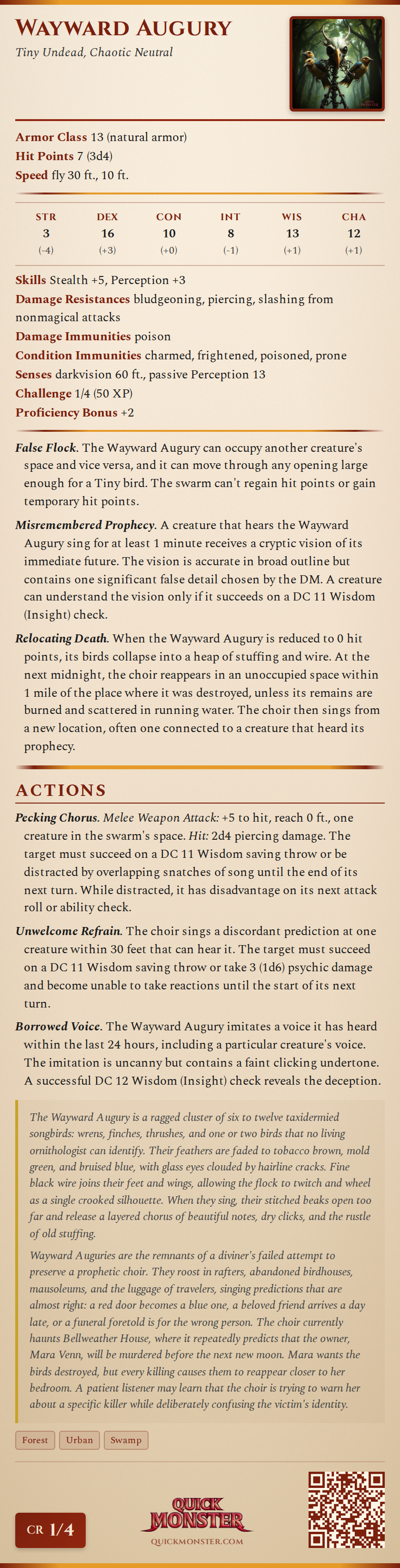 Wayward Augury Stat Block