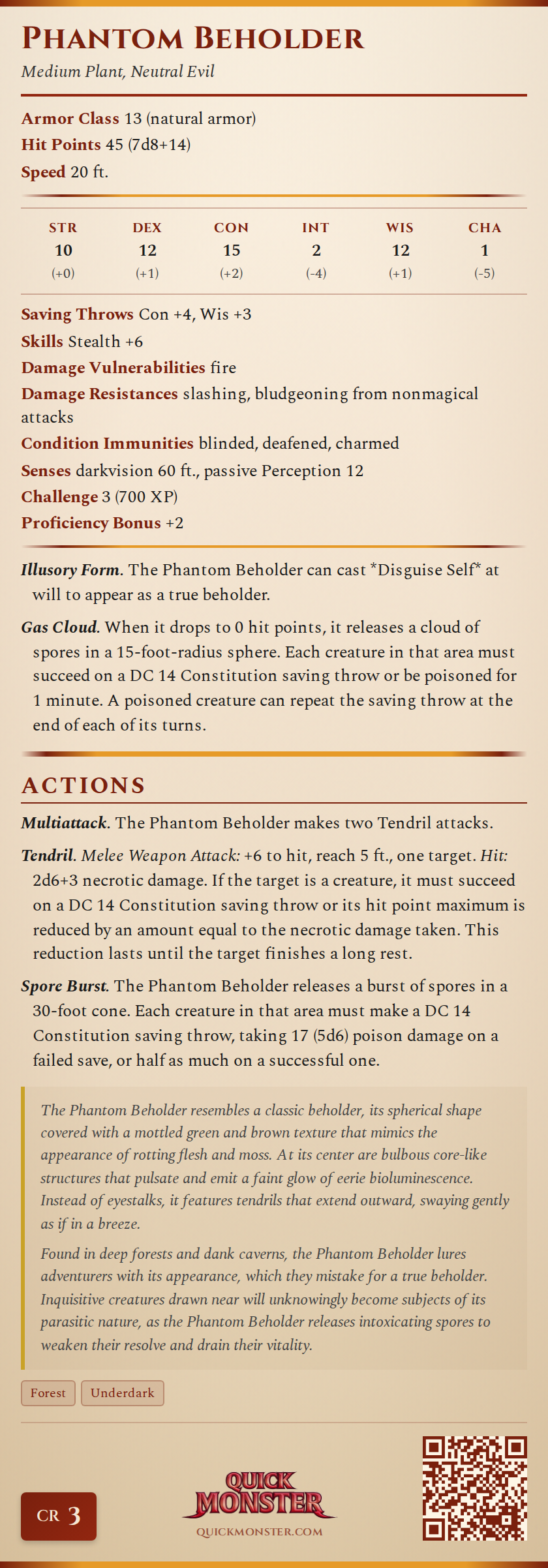 Phantom Beholder Stat Block