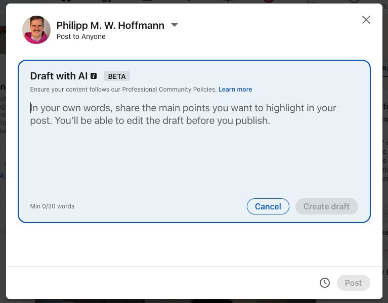 Warum sollte LinkedIn mir überhaupt erlauben, Beiträge mit KI zu entwerfen?