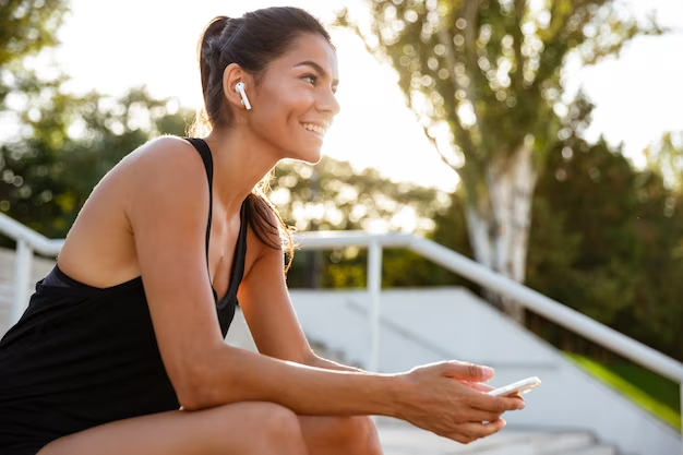 Girl in wireless headphones