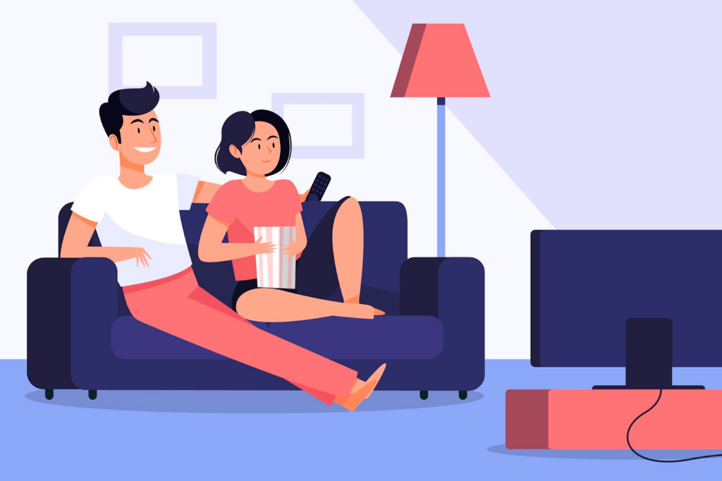 Animated people watching TV