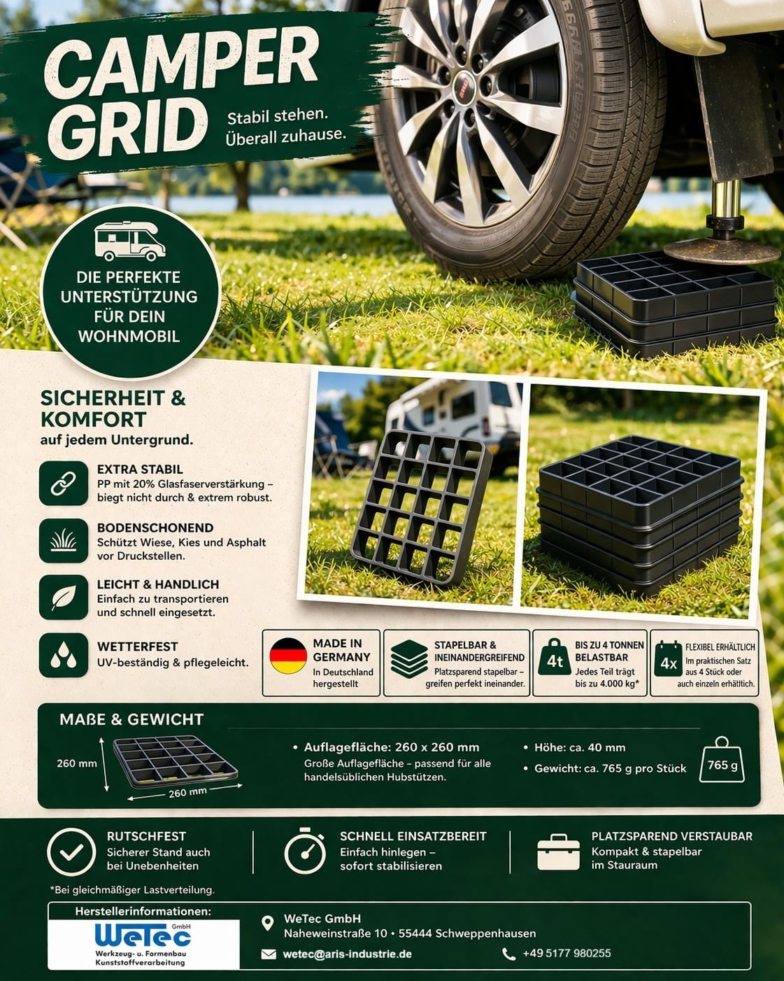 Unterleggitter "Camper Grid" Sicherheit und Komfort auf jedem Untergrund!