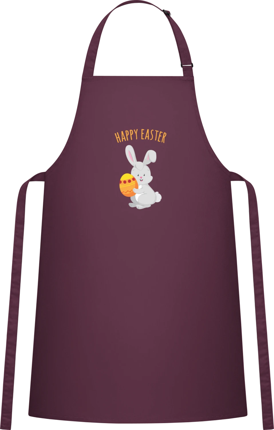 Happy Easter Bunny Egg - Aubergine Cotton Bib Apron - Front