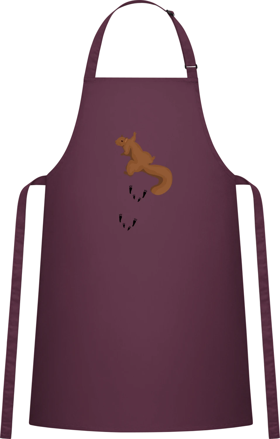 Squirrel With Prints - Aubergine Cotton Bib Apron - Front