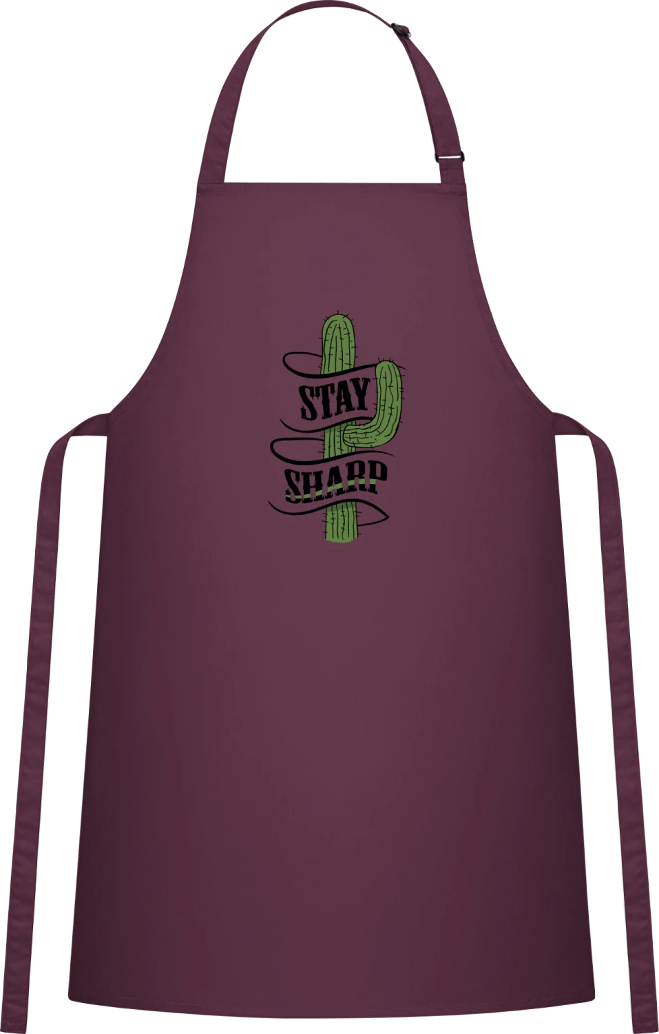 Stay Sharp - Aubergine Cotton Bib Apron - Front