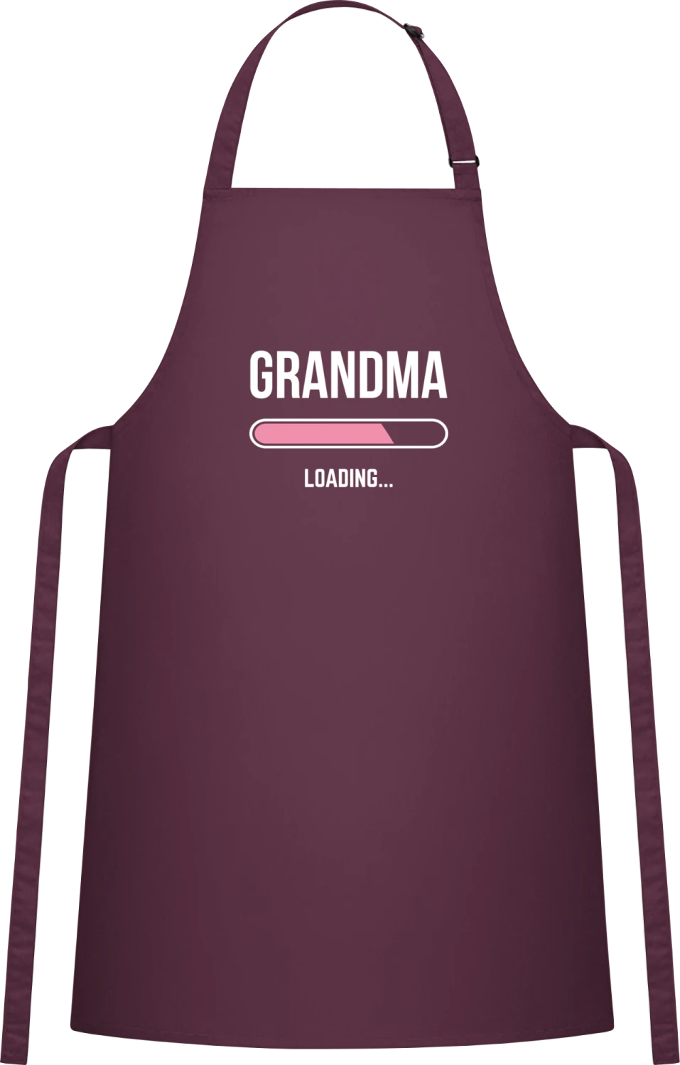 Grandma loading - Aubergine Cotton Bib Apron - Front