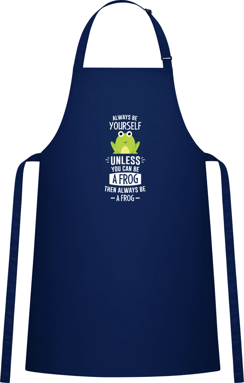 Always Be A Frog - Navy Cotton Bib Apron - Front