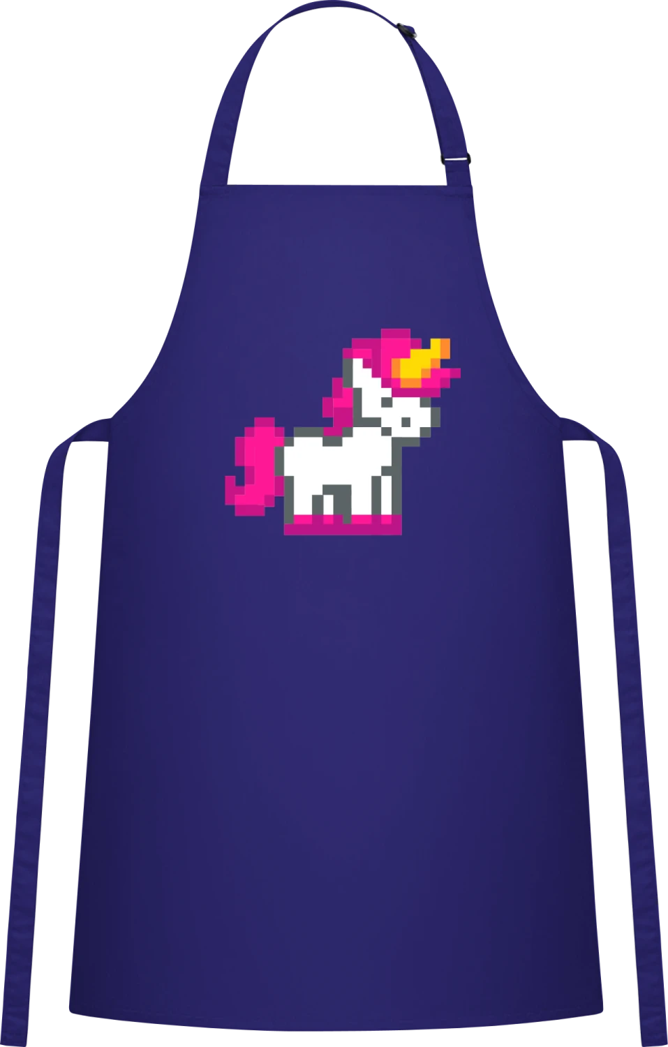 Pixel Unicorn - Royal Blue Cotton Bib Apron - Front