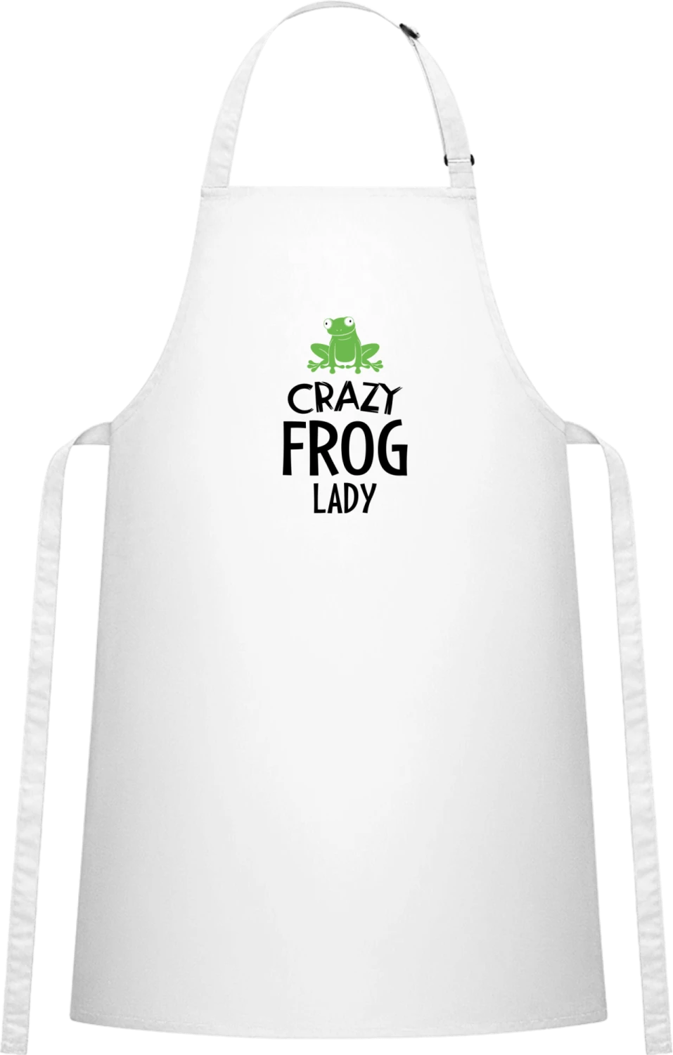 Crazy Frog Lady - White Cotton Bib Apron - Front