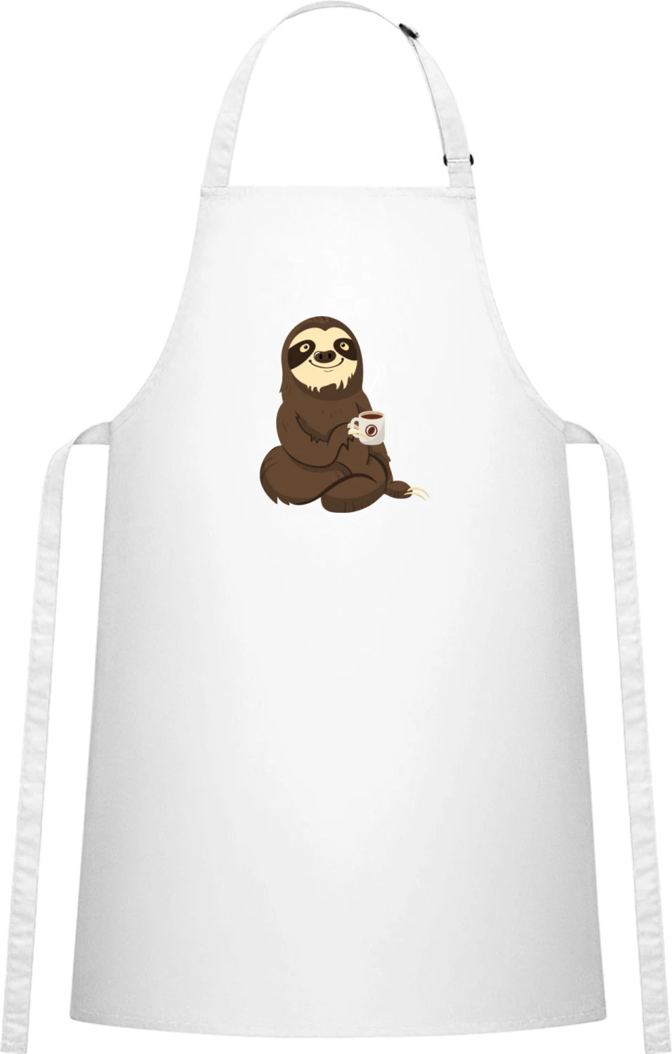 Sloth With Coffee - White Cotton Bib Apron - Front