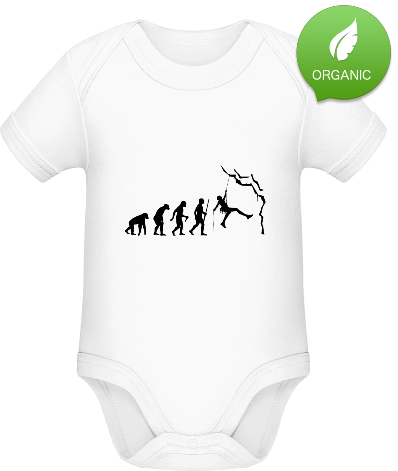 Climbing Evolution - White Organic Bodysuit - Front