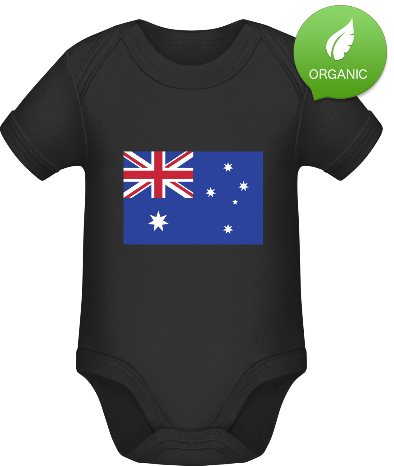 Australia Flag - Black Organic Bodysuit - Front