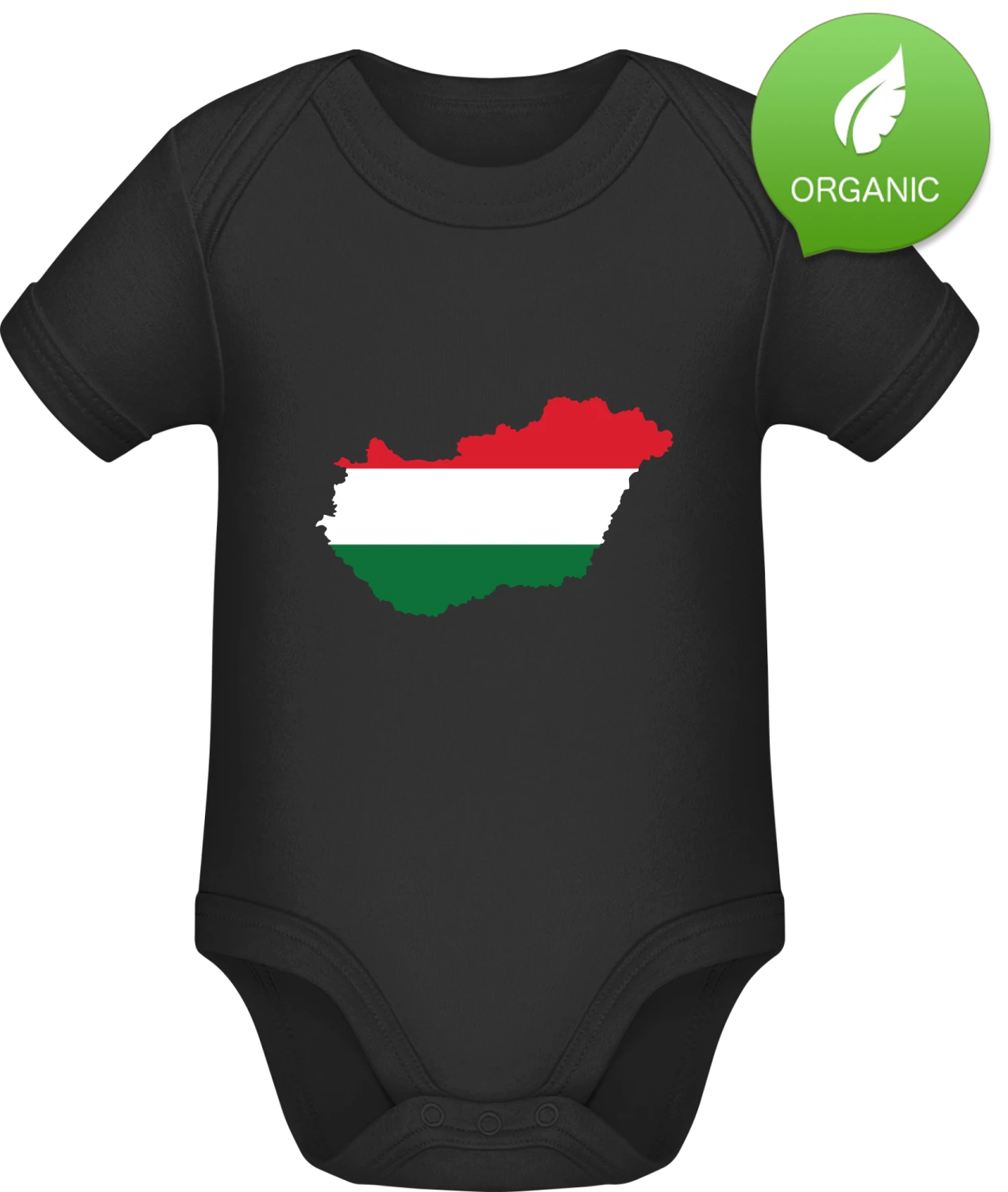 Hungary Map - Black Organic Bodysuit - Front
