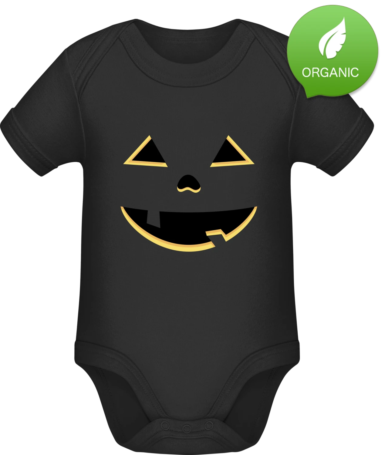 Pumpkin Face Halloween - Black Organic Bodysuit - Front