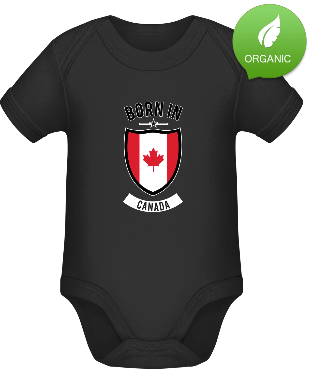 Born in Canada - Black Organic Bodysuit - Front