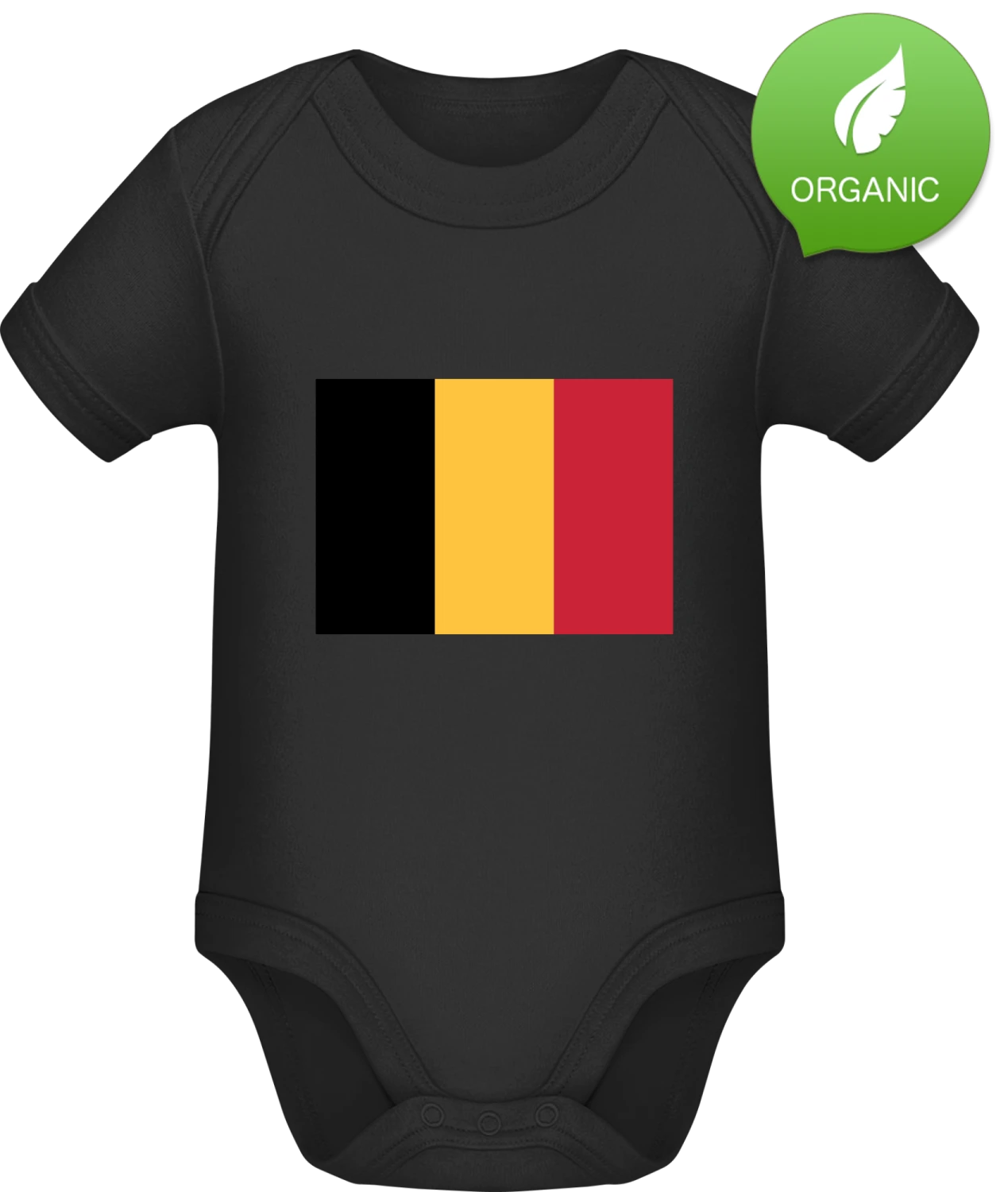 Belgium Flag - Black Organic Bodysuit - Front