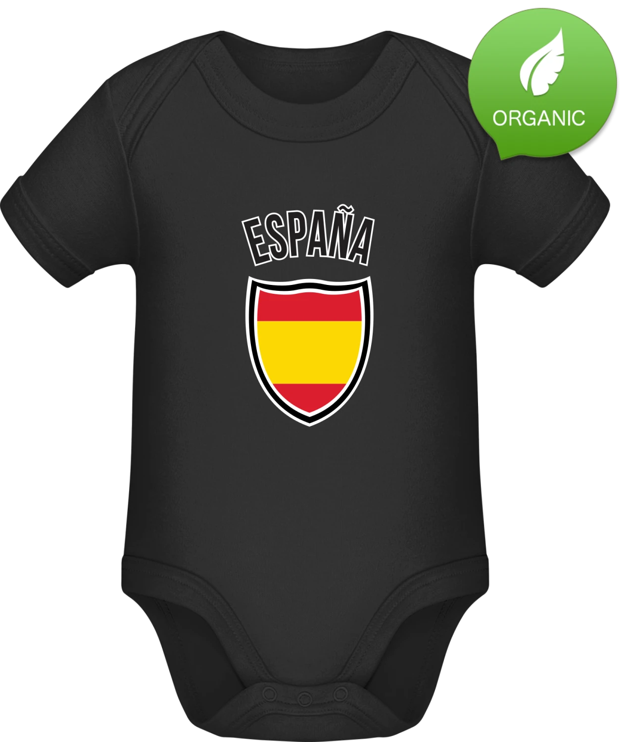Espana Flag Shield - Black Organic Bodysuit - Front