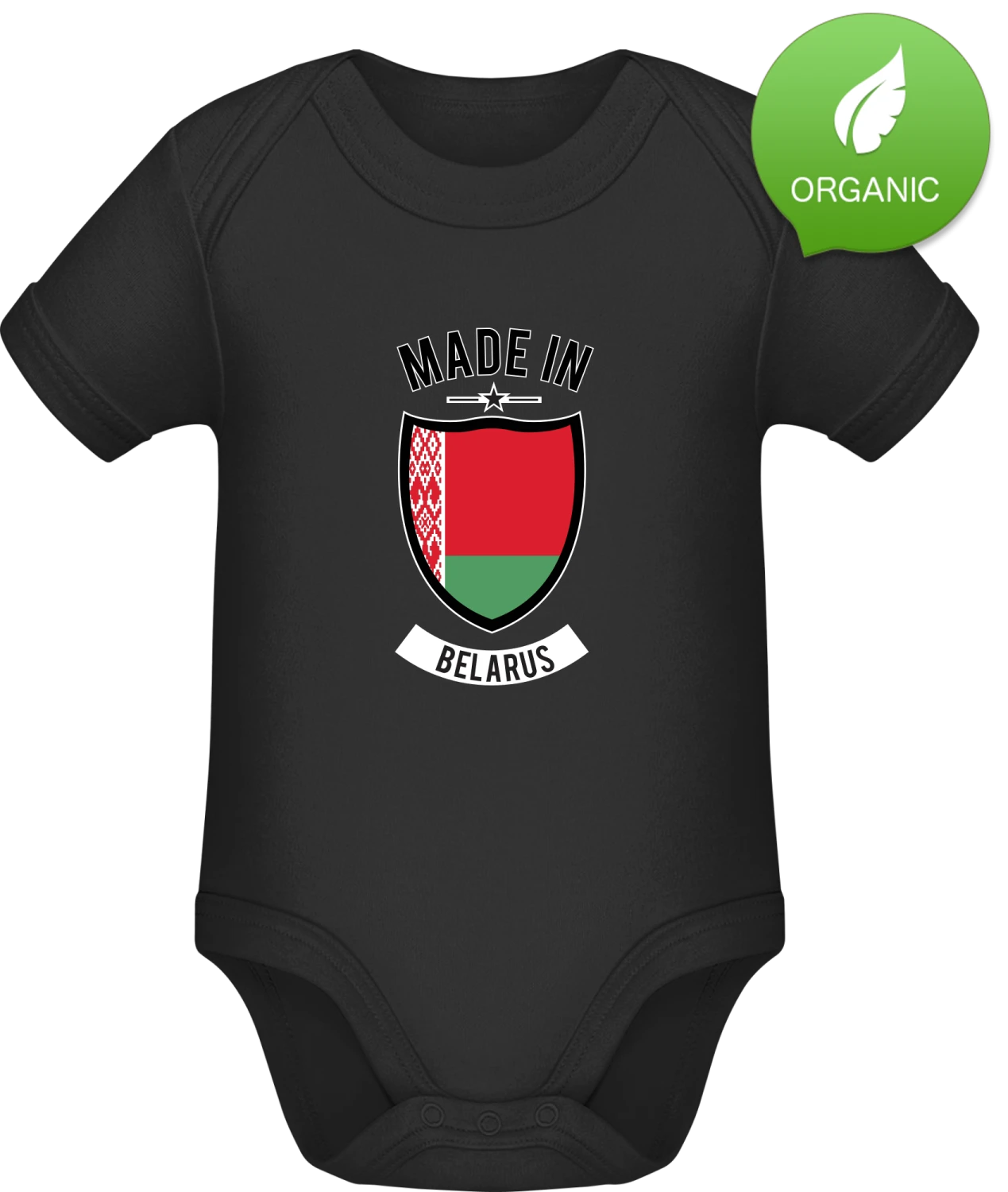 Made in Belarus - Black Organic Bodysuit - Front
