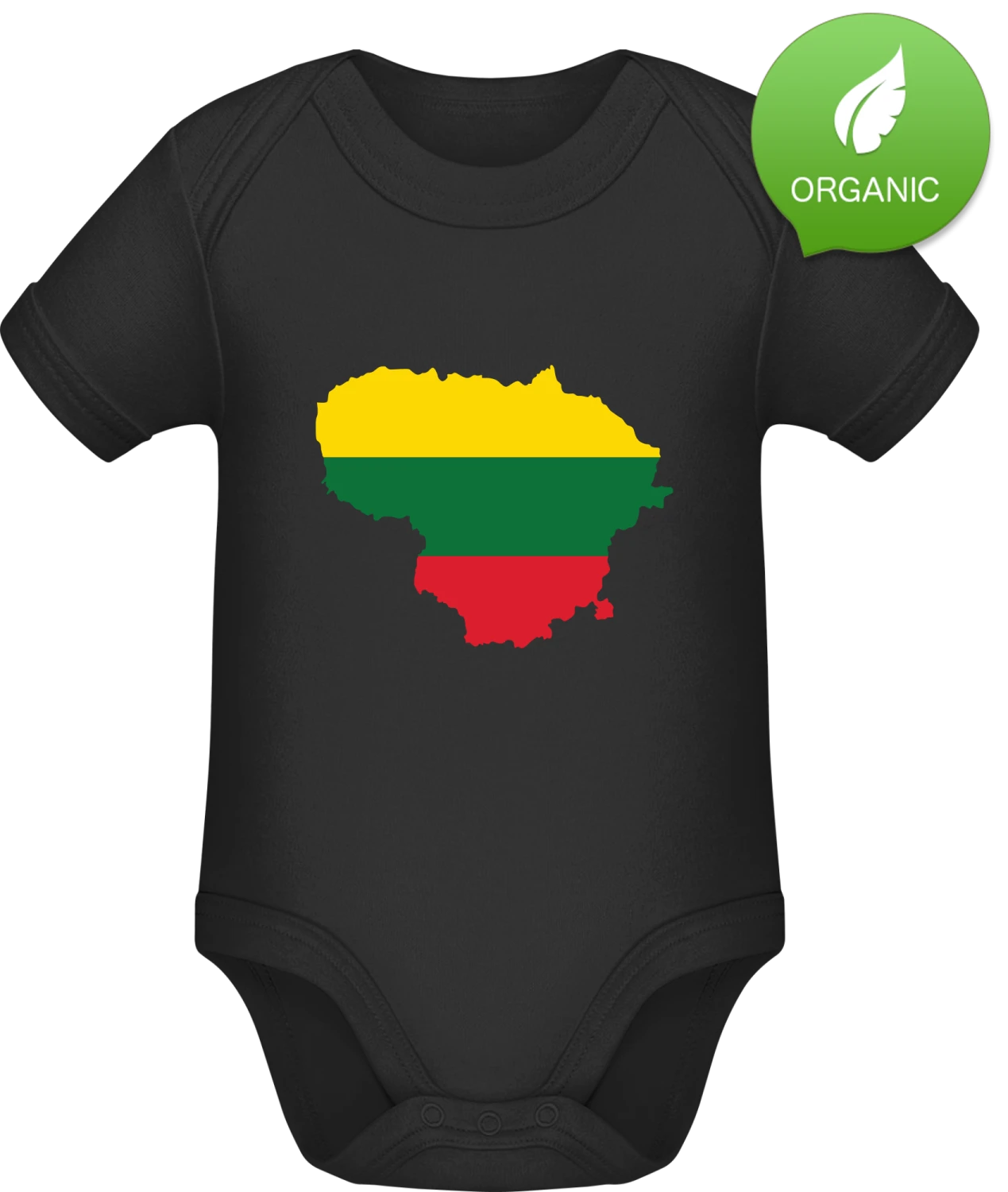 Lithuania Map - Black Organic Bodysuit - Front