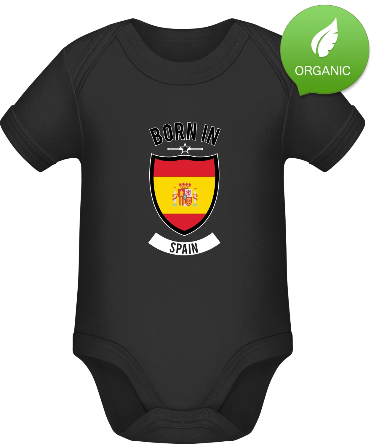 Born in Spain - Black Organic Bodysuit - Front
