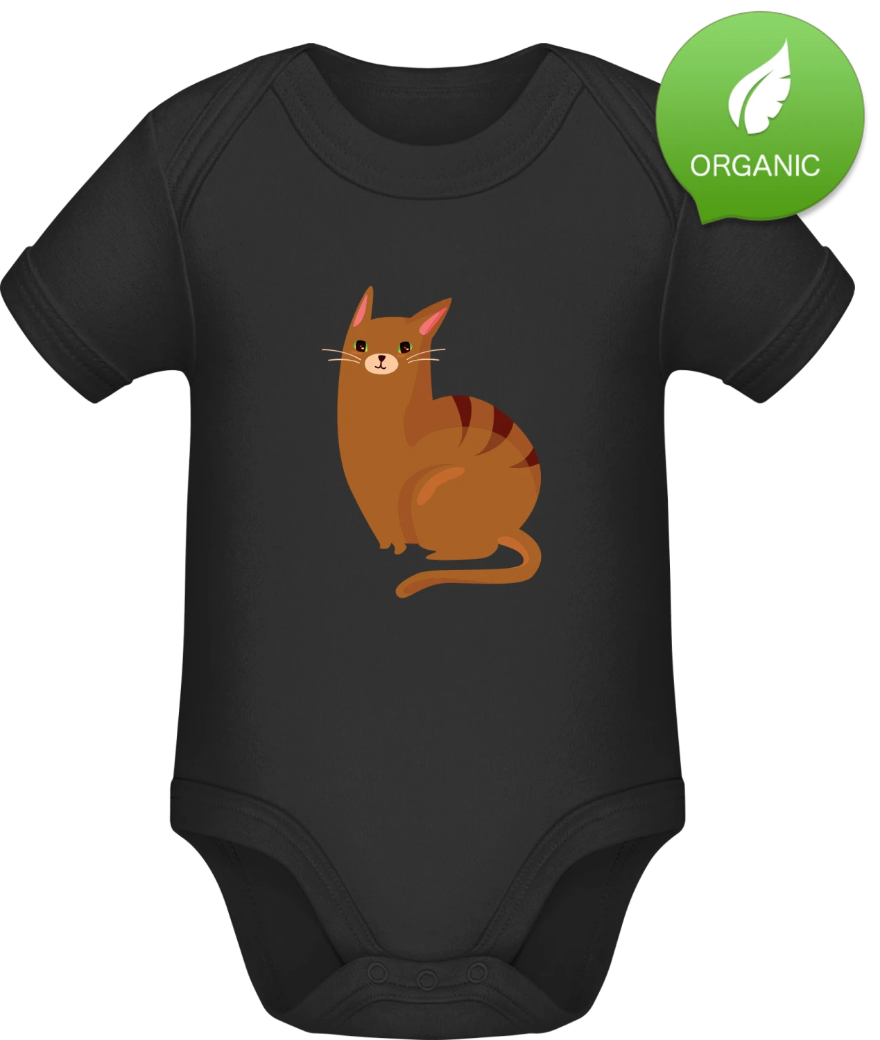 Brown Cat Character - Black Organic Bodysuit - Front