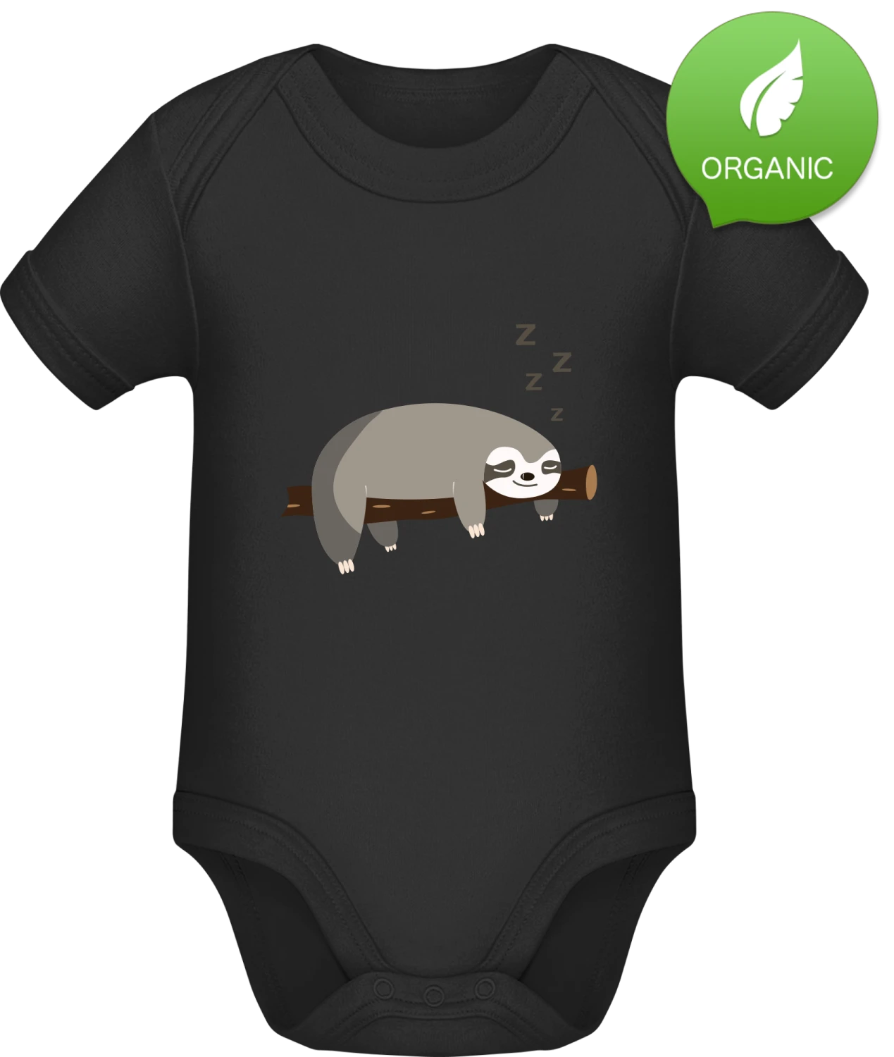 Sleeping Sloth - Black Organic Bodysuit - Front