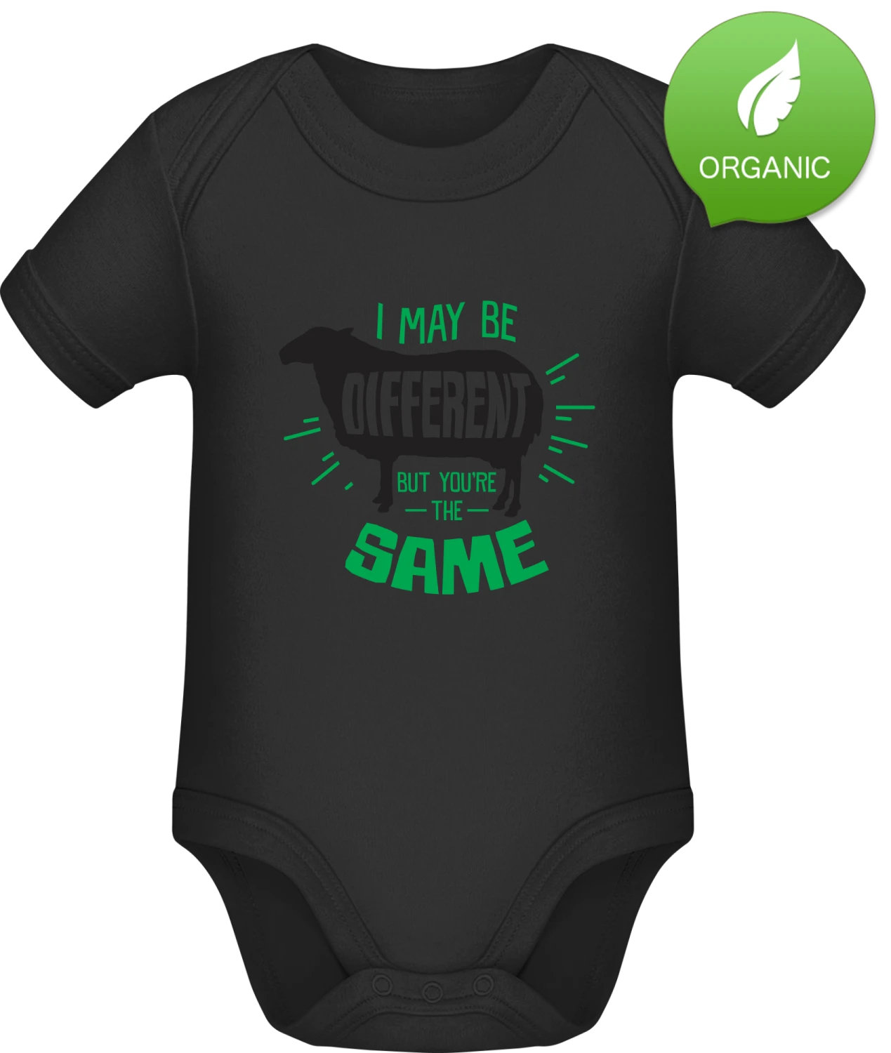 I May Be Different Black Sheep - Black Organic Bodysuit - Front