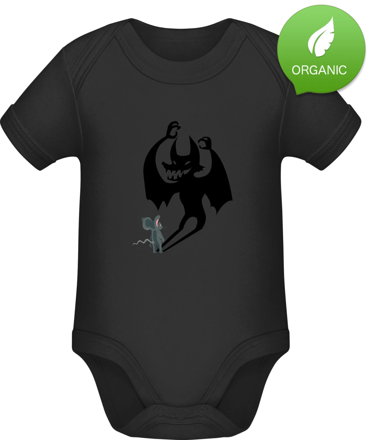Scary Bat And Mouse - Black Organic Bodysuit - Front