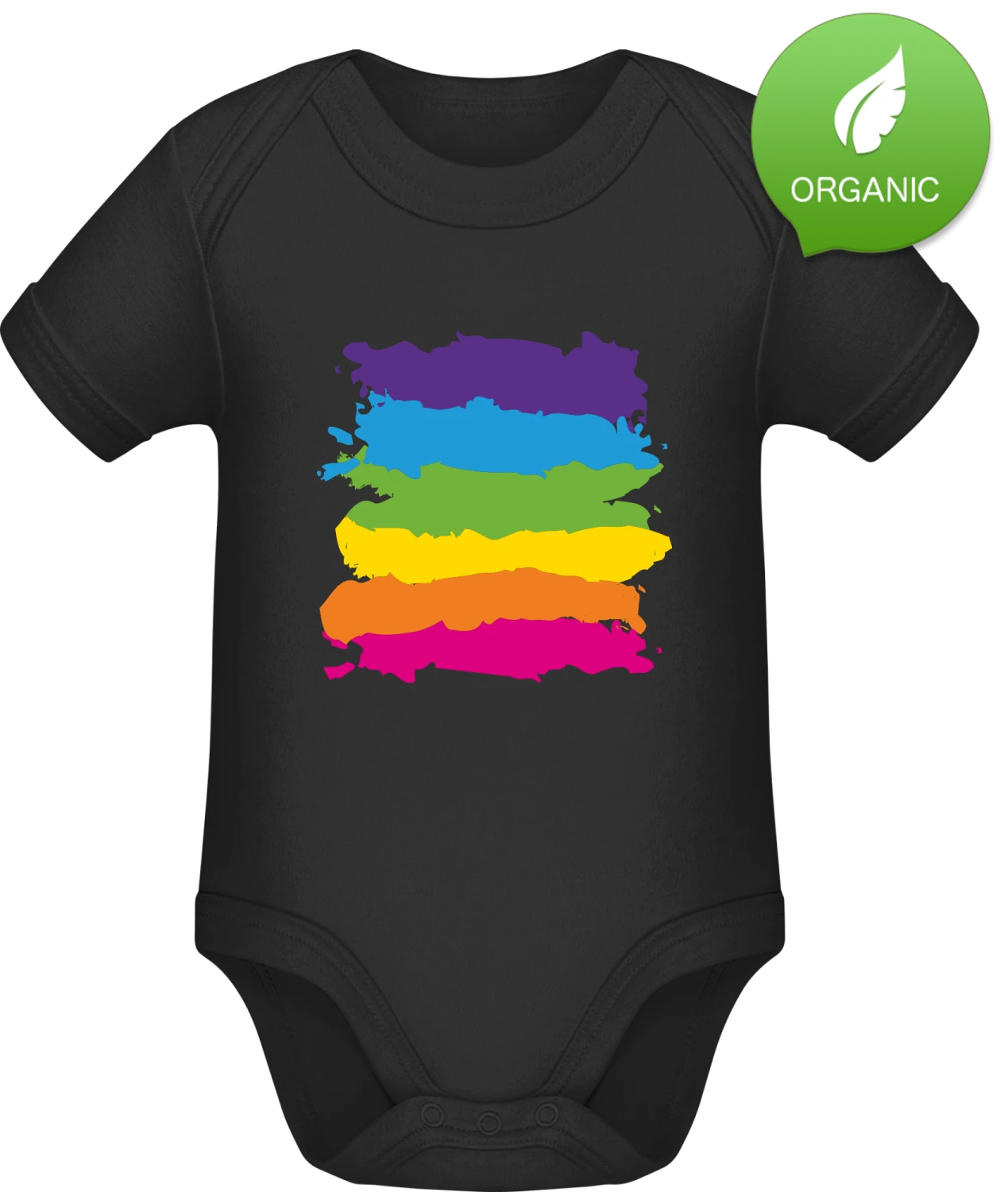 Rainbow Splash - Black Organic Bodysuit - Front