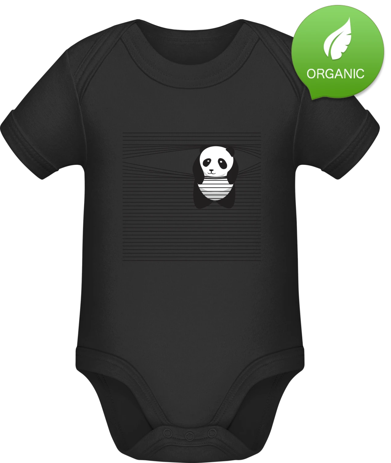 Panda Between The Lines - Black Organic Bodysuit - Front