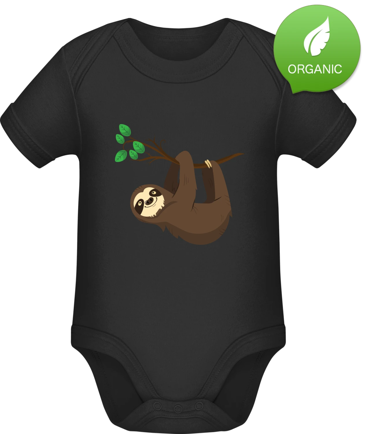 Happy Sloth - Black Organic Bodysuit - Front