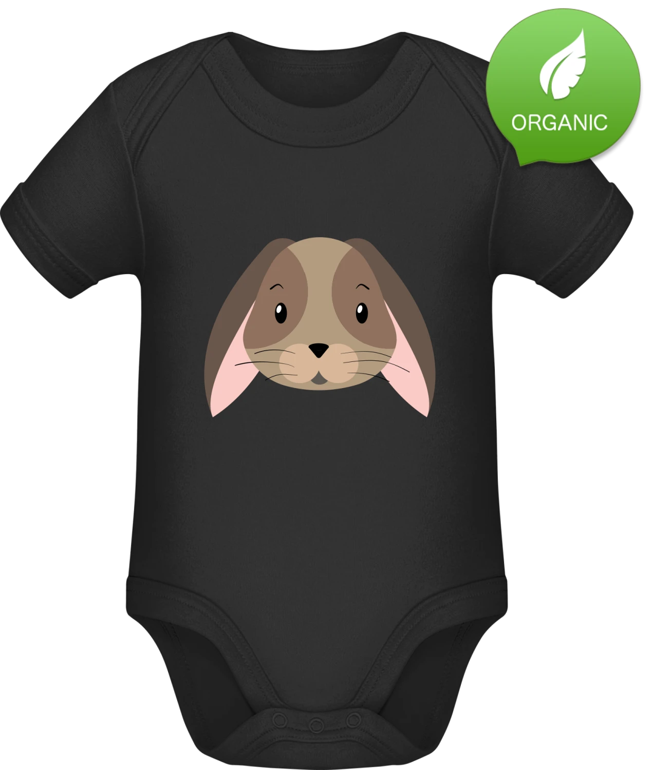 Comic Bunny Face - Black Organic Bodysuit - Front