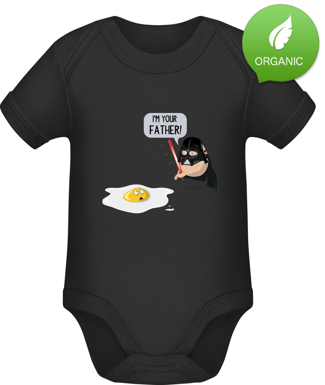 Egg I'm Your Father Comic - Black Organic Bodysuit - Front