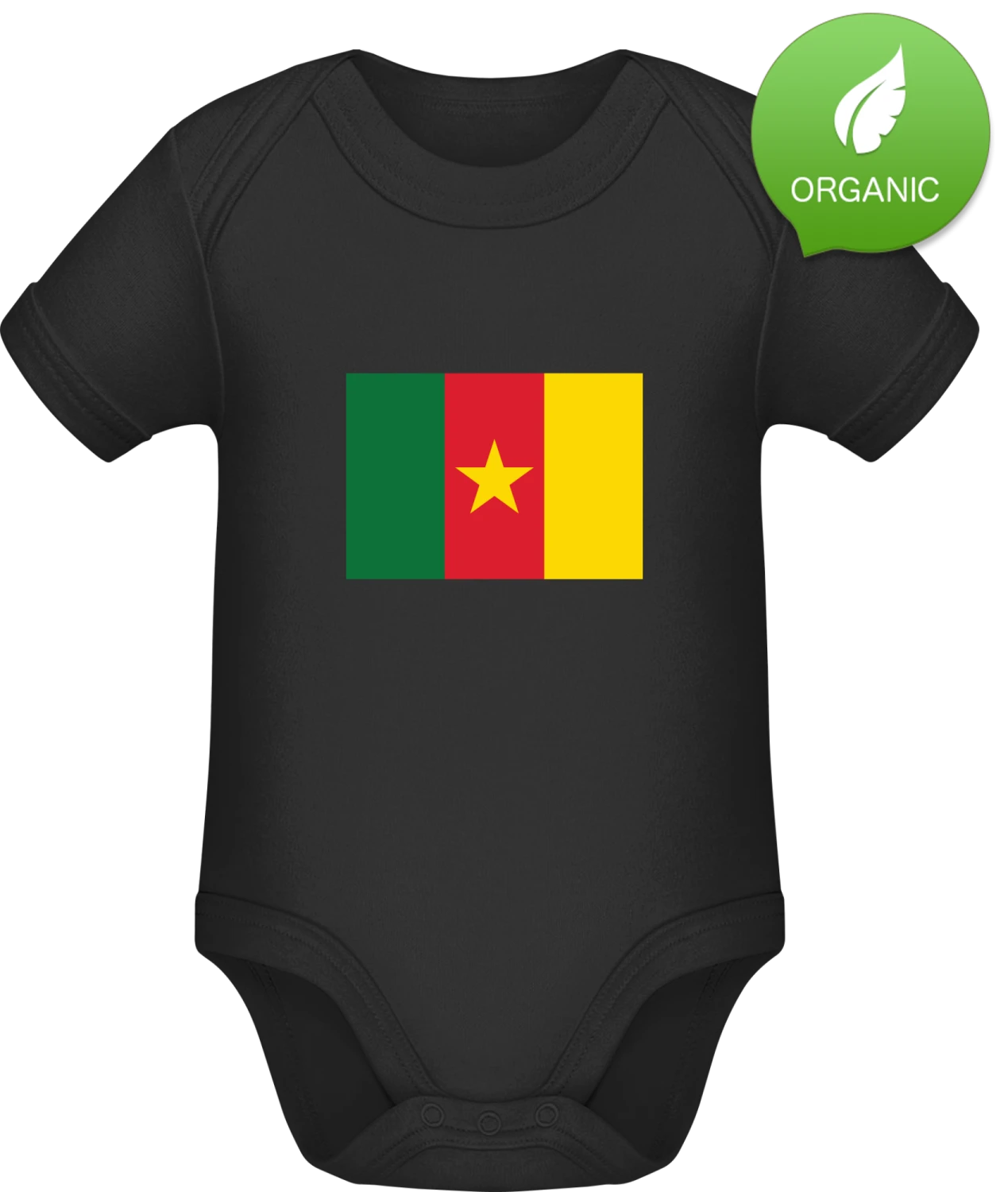 Cameroon Flag - Black Organic Bodysuit - Front