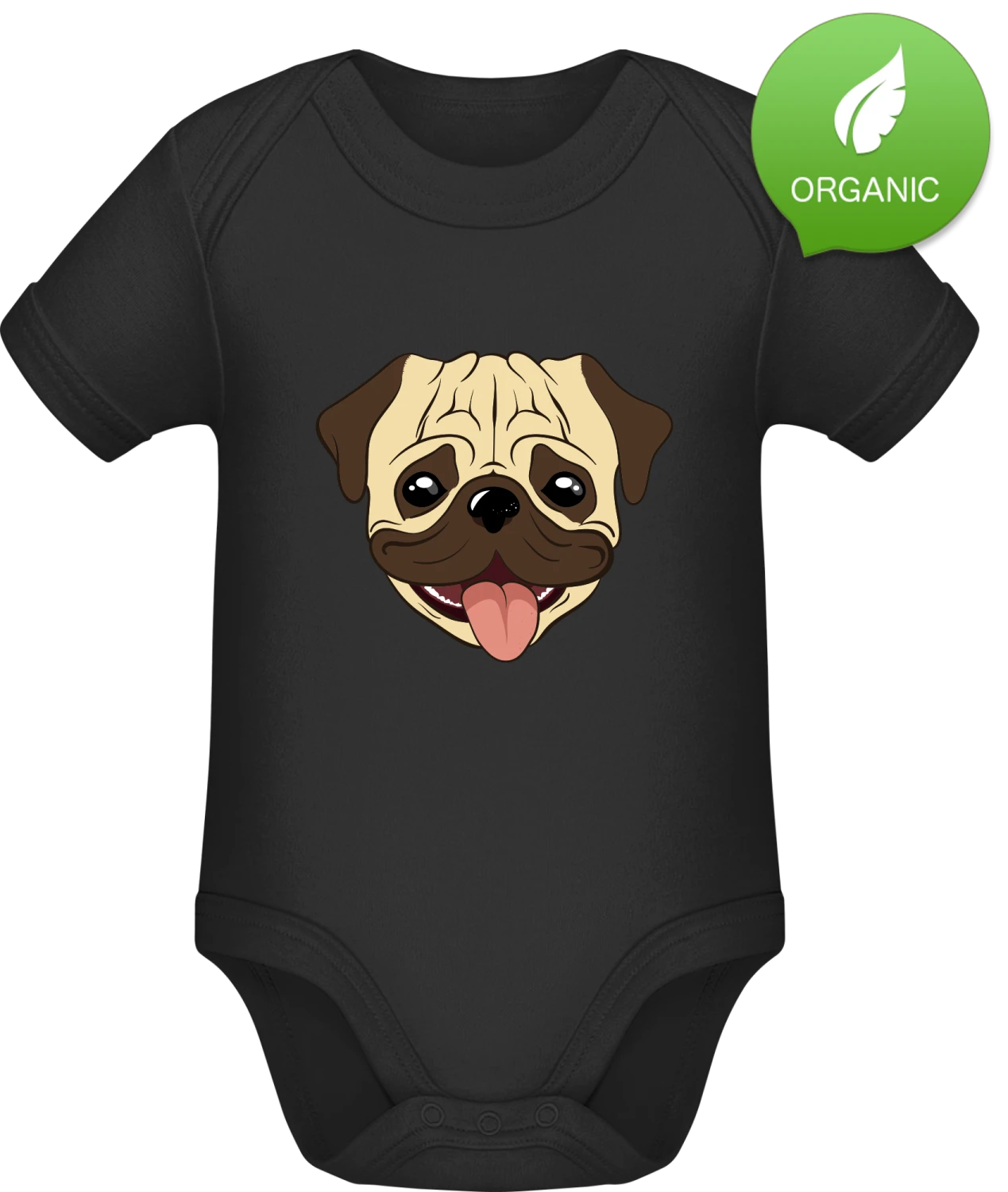 Pug Face - Black Organic Bodysuit - Front