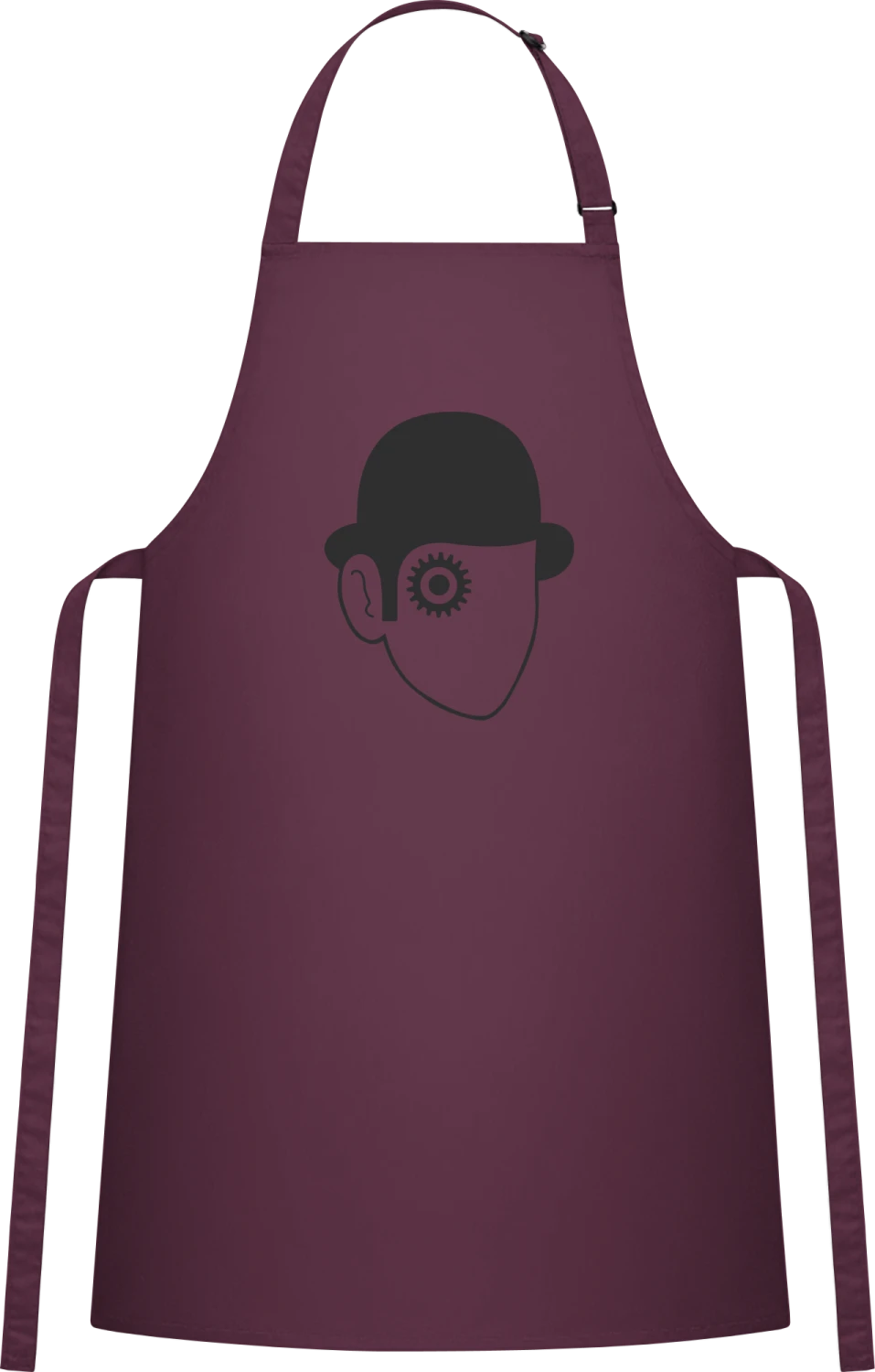 Clockwork Orange Head - Aubergine Cotton Bib Apron - Front