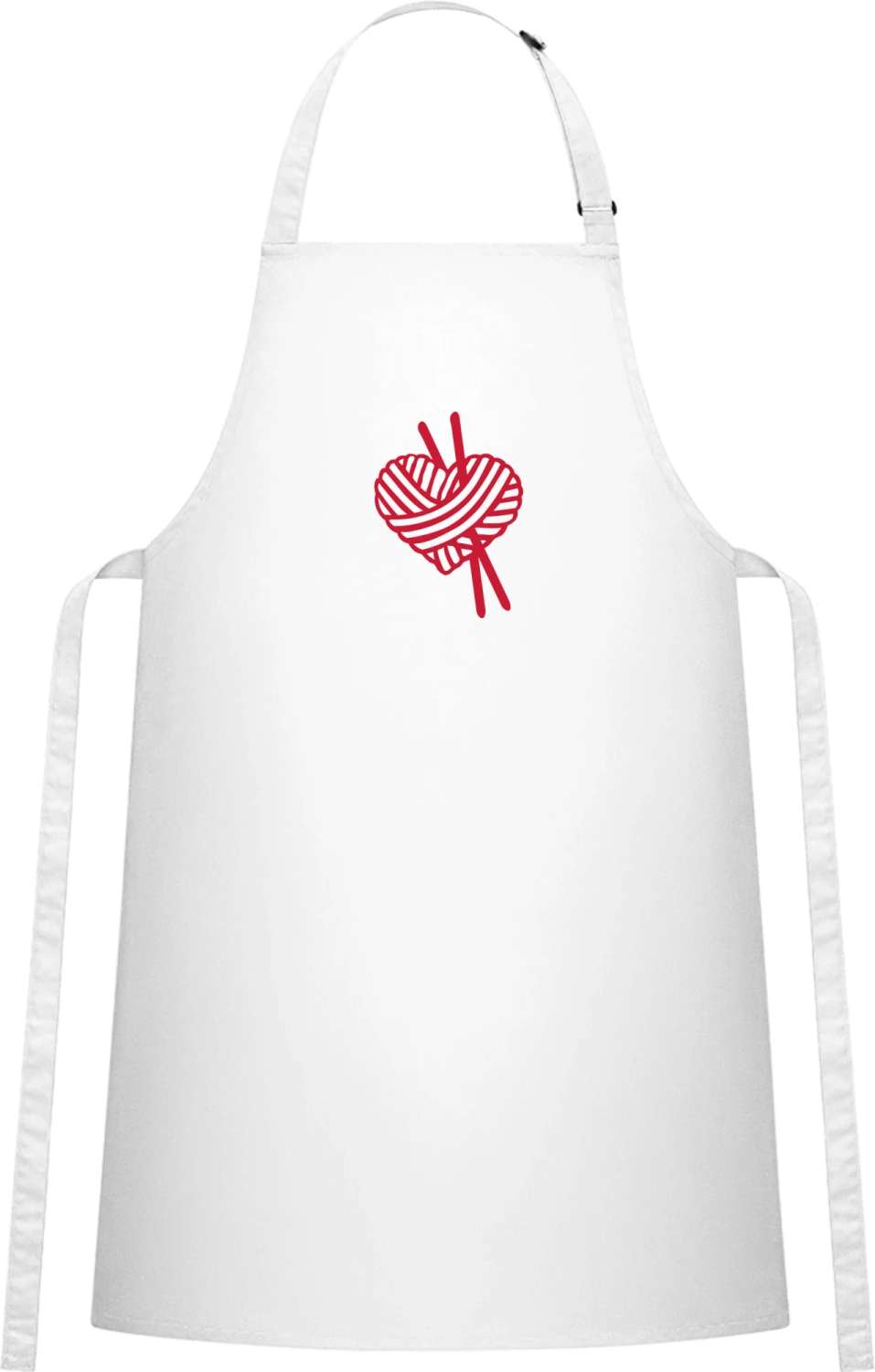 Knitting Heart - White Cotton Bib Apron - Front