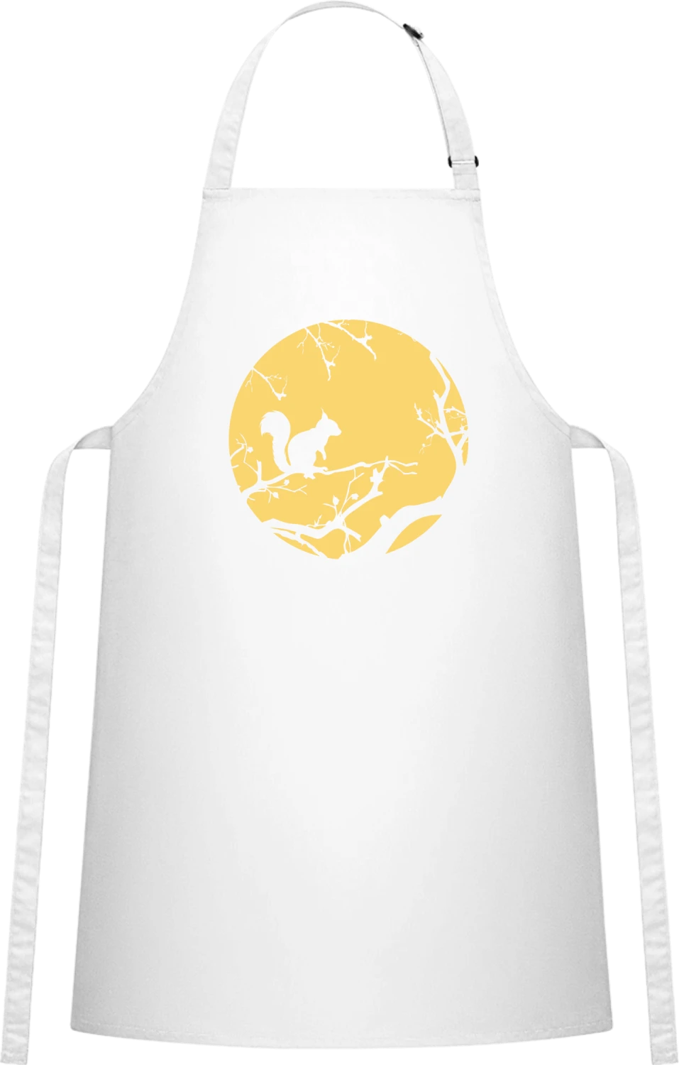Squirrel And Branches Silhouette - White Cotton Bib Apron - Front