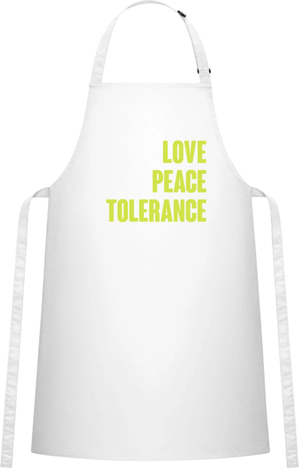 Love Peace Tolerance - White Cotton Bib Apron - Front